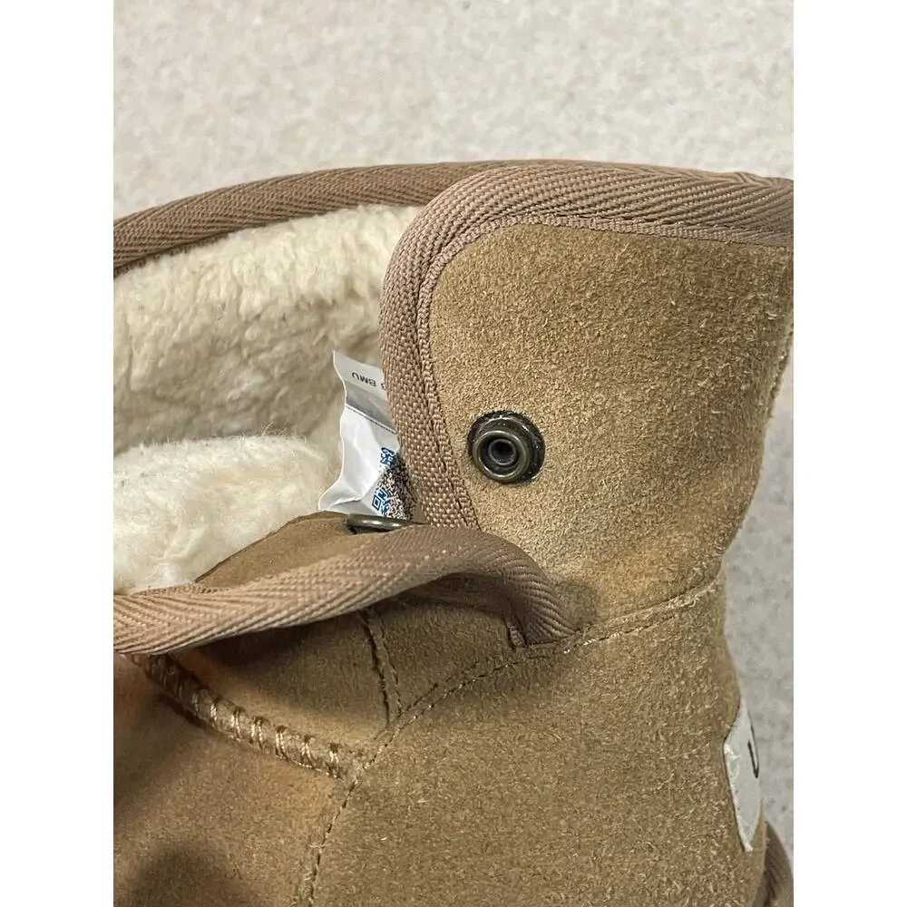 UGG Youth Jona Chestnut Suede Shearling Mini Boots Size 2 Kids Side Buttons